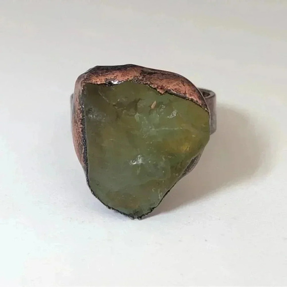 Handmade Fluorite Copper Organic Original Unique Adjustable Free Size Ring New - Picture 1 of 4